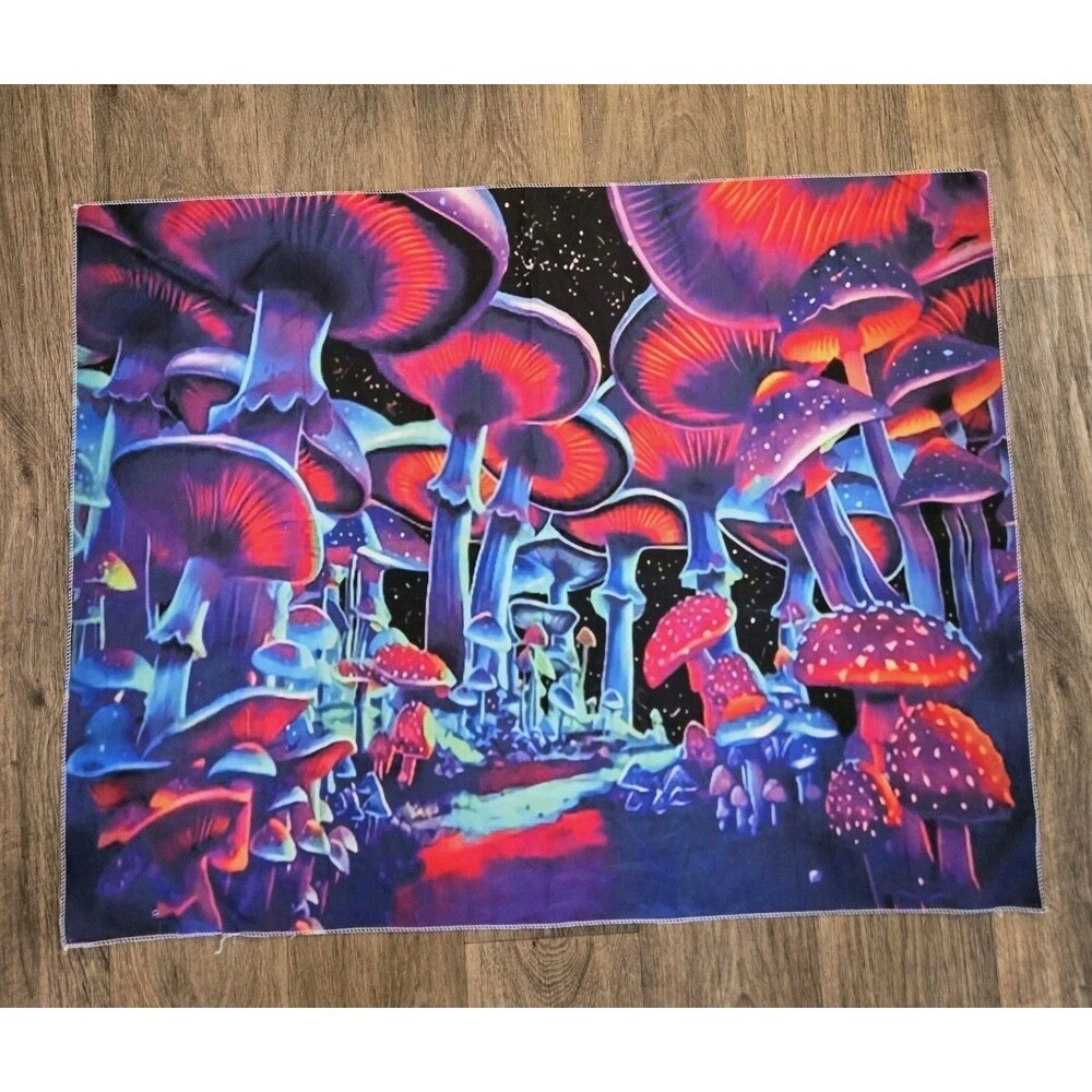 Psychedelic Mushroom Forest Whimsy Tapestry Bright Colorful Hippie Home Decor